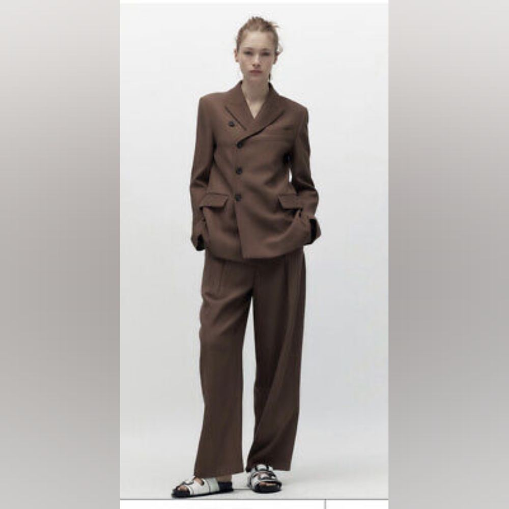 Zara Brown Blazer and Pants Set